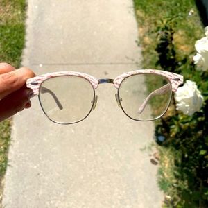 Synthetic wood non prescription browline glasses